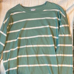 Women’s J Crew Mint Green and White Striped Long Sleeve Tee